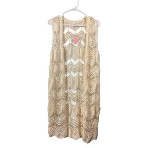 NWT Cardigan Sweater Vest Size 2X Ivory Open Knit Crochet Open Front Boho